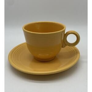 Vtg Original 1936 - 1969 Fiestaware Yellow Tea Coffee Cup Saucer O Ring Handle